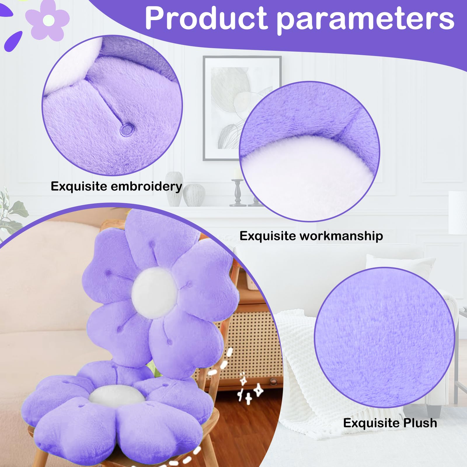 Cuscino Decorativo A Forma Di Fiore - Morbido Peluche, 50 Cm, Blu - Foto 3