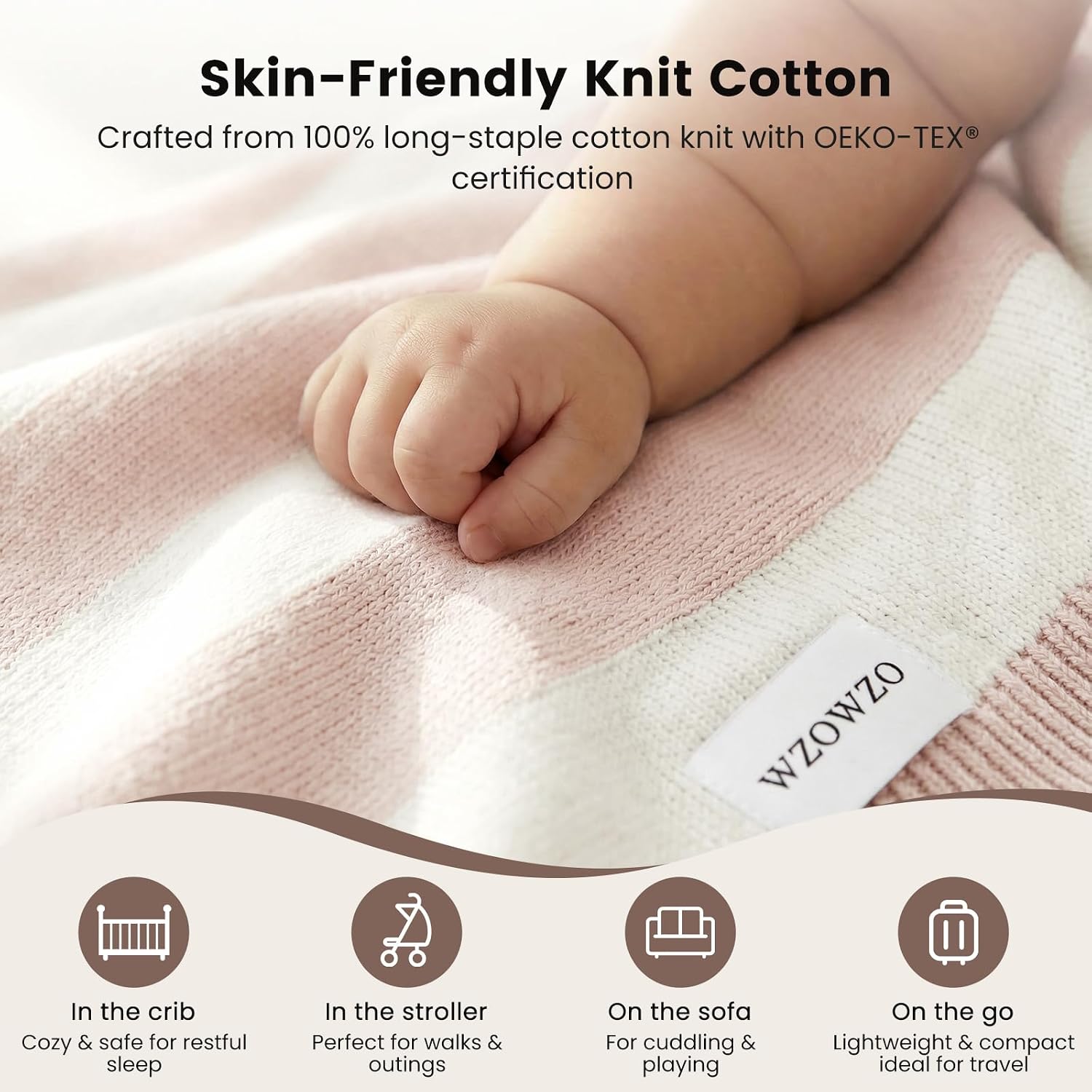 Knit Baby Blanket Soft Cotton Blend Striped, Swaddle Receiving Blanket for Newborn Infants, Nursery Crib Stroller Daily Use, Gender Neutral,Skin-Friendly, Ideal, 40" x 30"