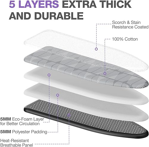 Miniatura 4 de APEXCHASER Tabla de planchar, tabla de planchar con soporte para plancha, cubierta extra gruesa y almohadilla, altura ajustable, fácil
