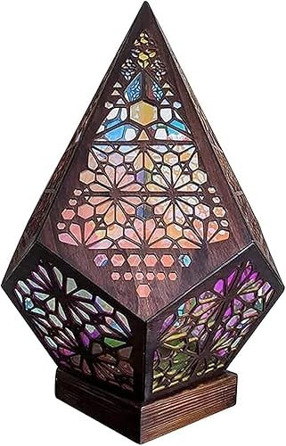 Polar Star - Lámpara de pie grande con carga USB, bohemio hueco geométrico retro decorativo LED colorido diamante luces 3D proyección lámpara de