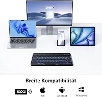 OMOTON Bluetooth Billentyűzet iPad iPhone Android Windows Telefonos Tartóval Háttérvilágítás Újratölthető QWERTZ 4