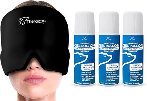 TheraICE Gorra para aliviar la migraña y TheraICE Pain Relief Roll On