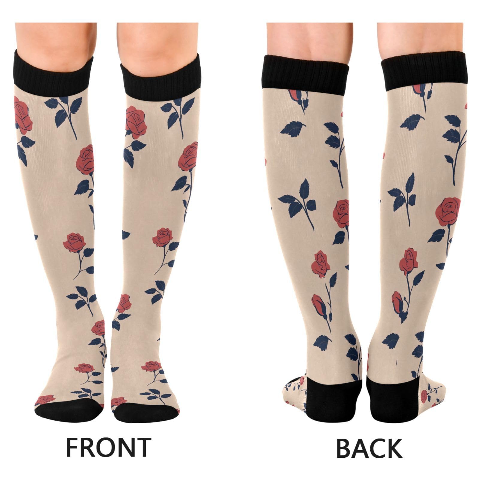 Wassud Elegant Rose Art Compression Socks for Women and Men 20-30 mmHg Knee High Socks for Nurses Travel 1 Pair