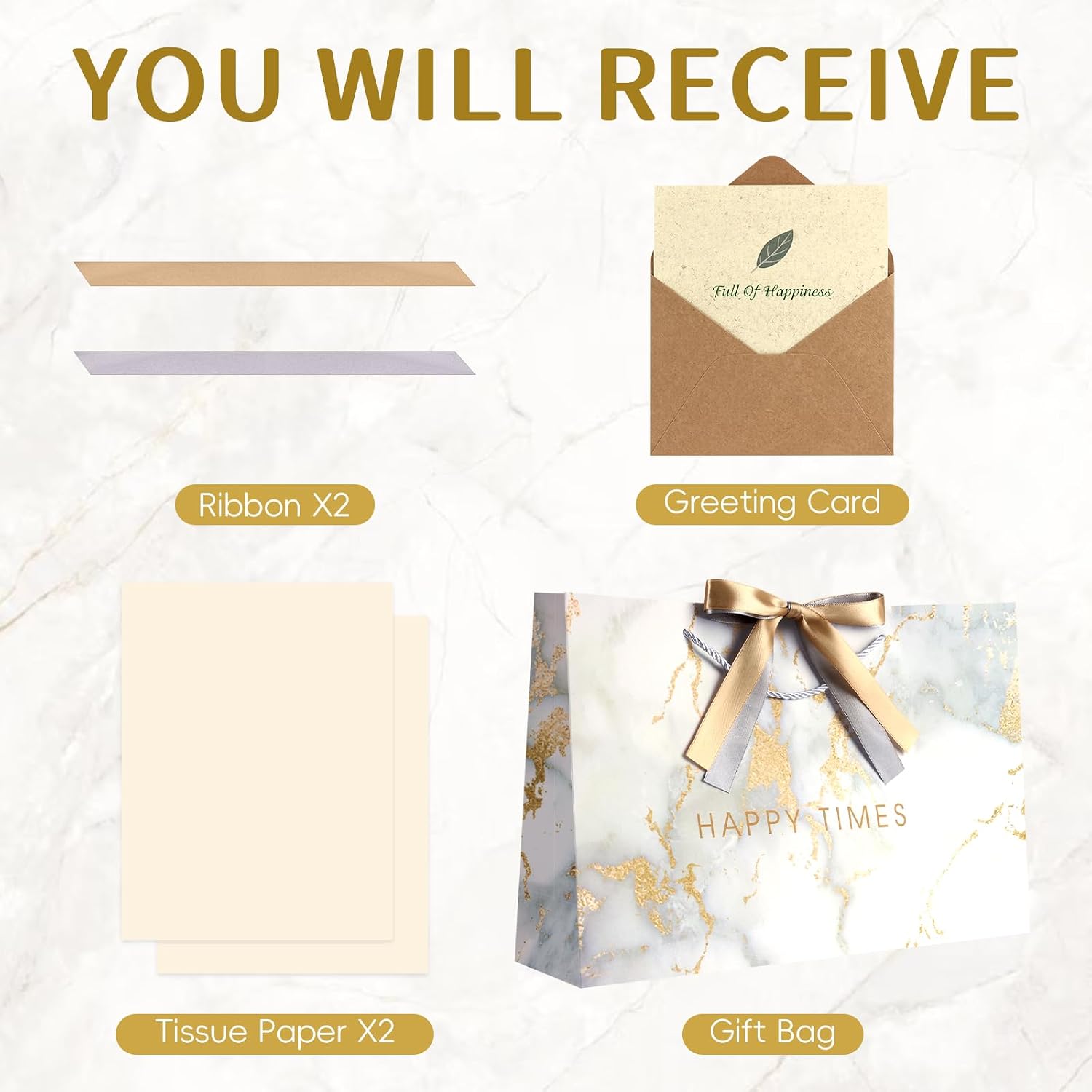 YoungTree Gold Marble Pattern Gift Bags with Handles, 14.1" Gift Bag Set image 2
