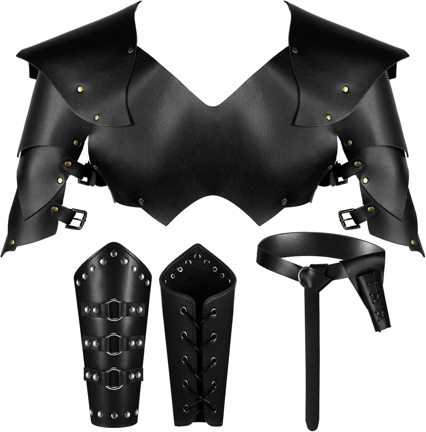 Suhine 5 Pcs Medieval Armor Leather Belt Sword Sheath Arm Guards Viking Renaissance Costume Accessories Men Knight Halloween