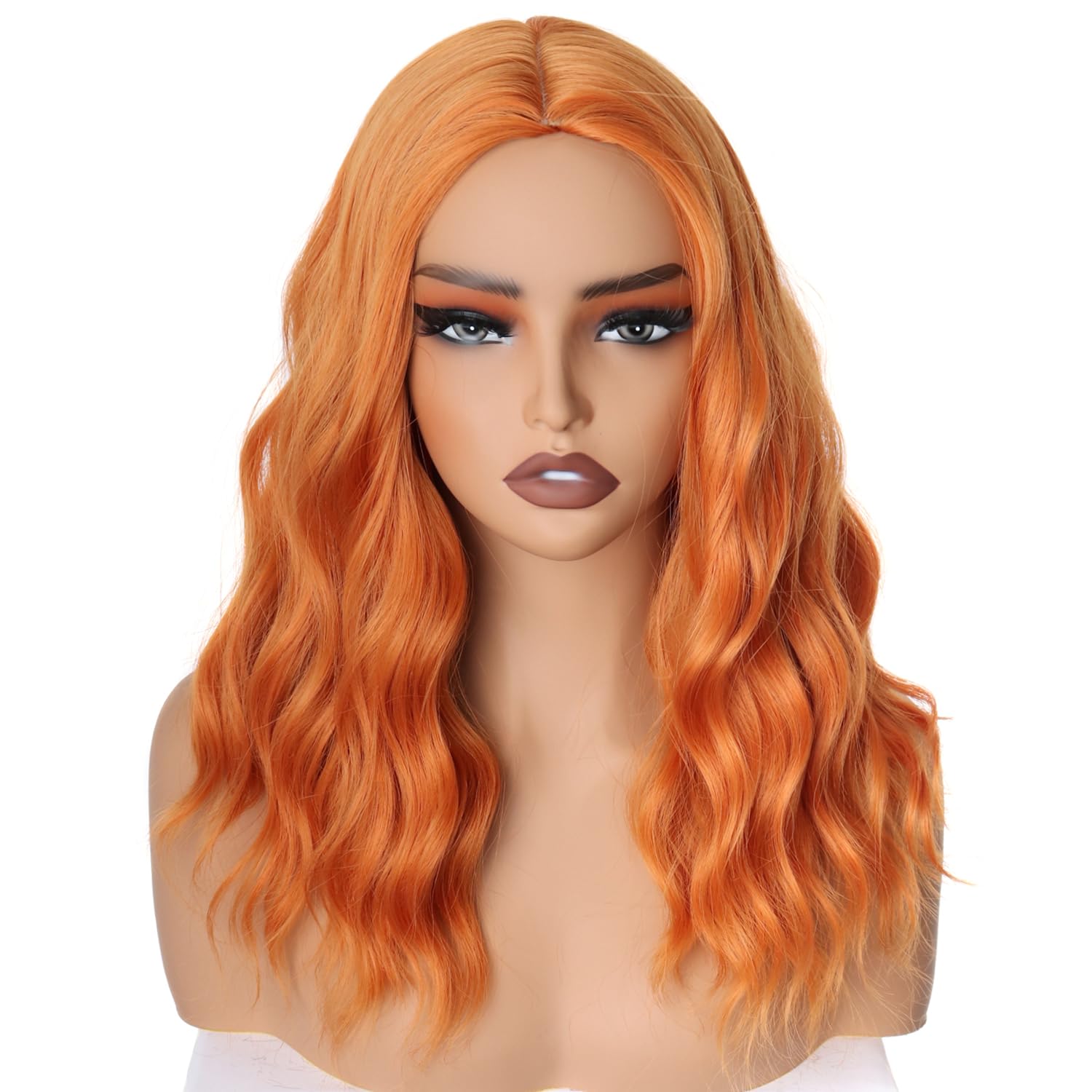 PORSMEER Natural Looking Wavy Curly Bob Hair Wigs for Women Shoulder Length Orange Full Wigs with Middle Part for Daily Use or Cosplay Party,14inch - Image 4