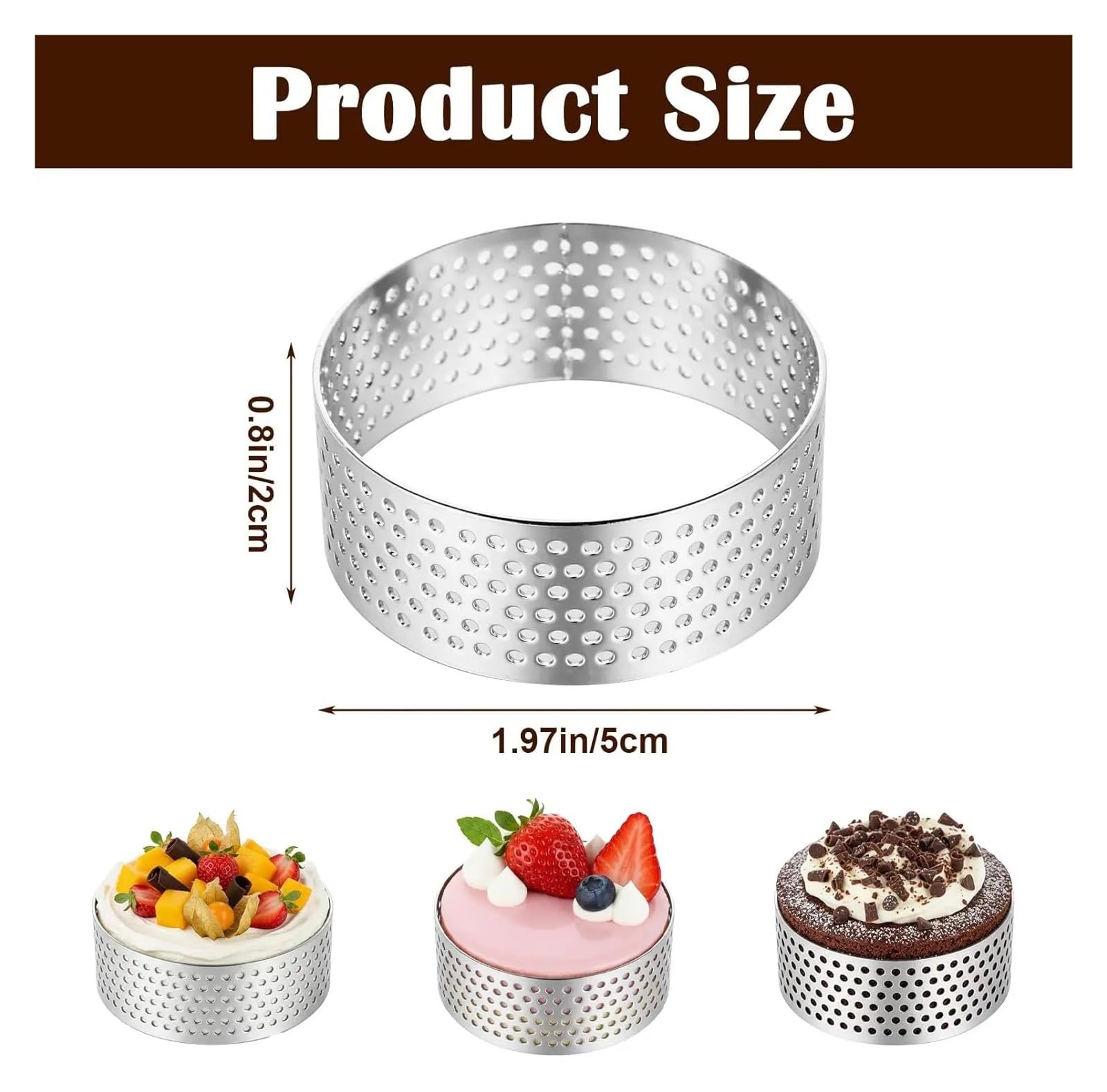 Set mit 12 runden Tortenringen aus Edelstahl – perforierte Formen for Mousses und Desserts, Keksausstecher, Obst-Törtchenformen