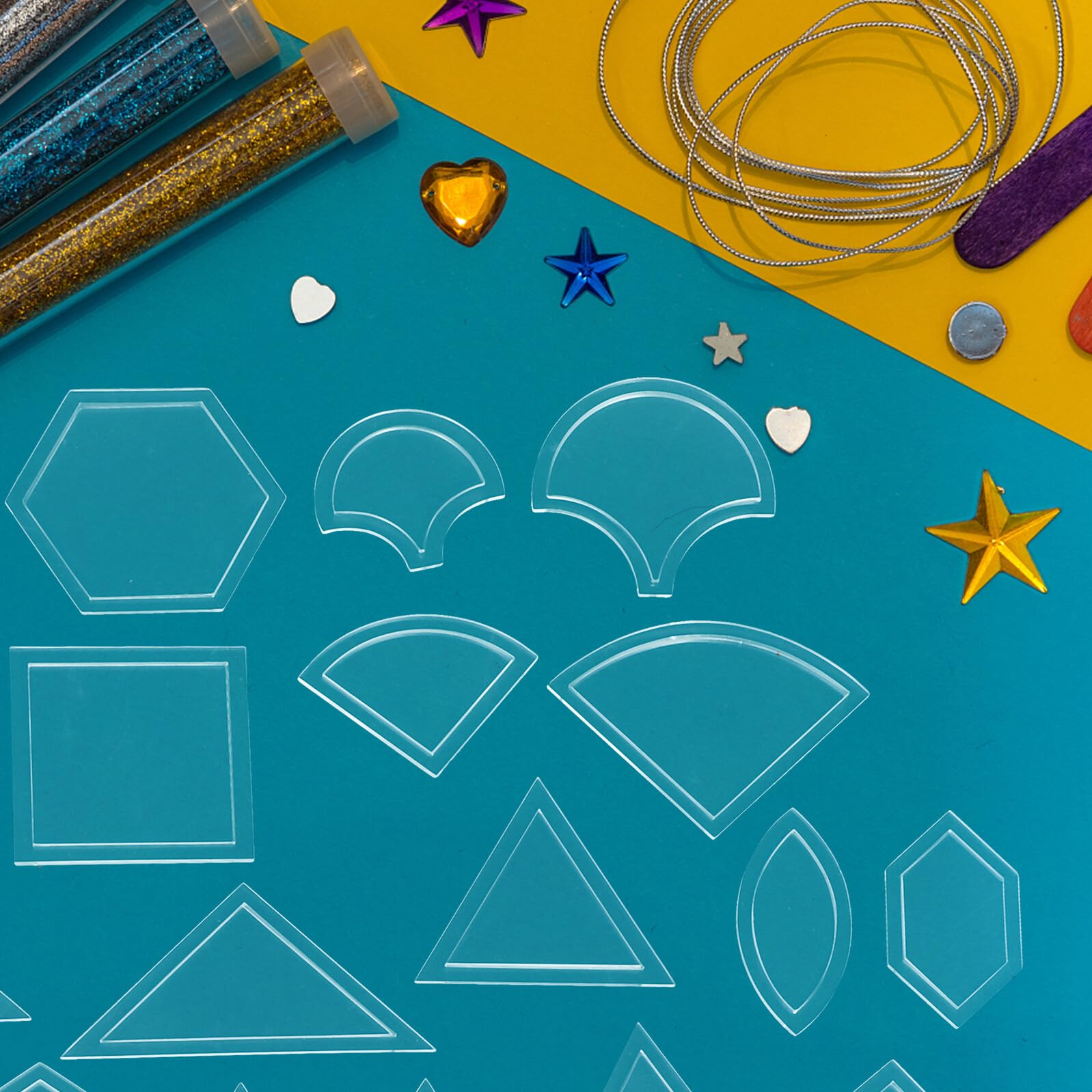 Juego de 54 Plantillas de Acrílico Transparente para Patchwork y Acolchado Regla Multiángulo para Patrones de Costura Kit de Herramientas de Precisión para Manualidades DIY