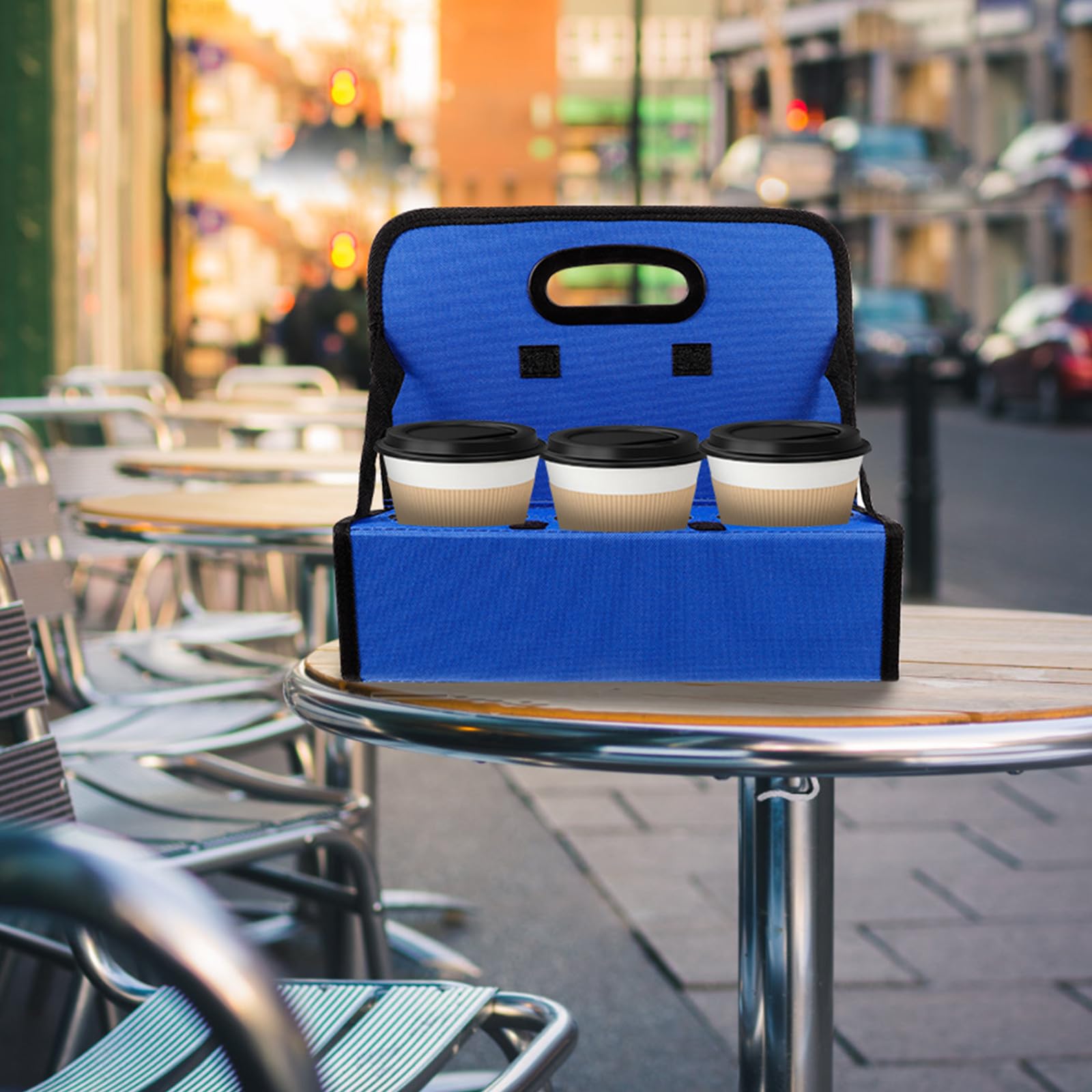 Faltbarer Getränkehalter mit Griff, Blau, aus Polyester mit Pe Platte