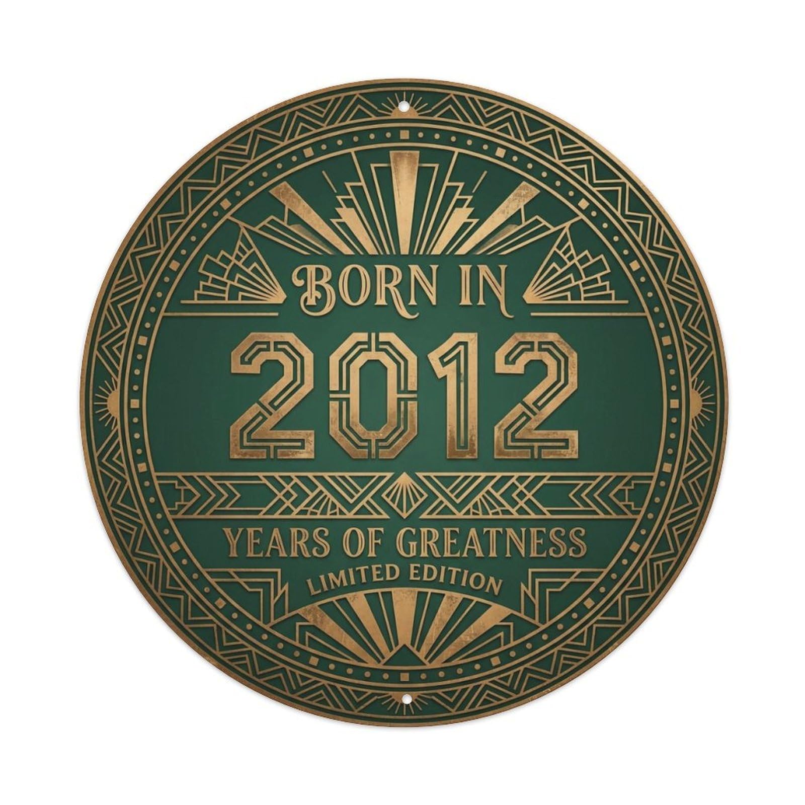 Born In 2012 Years Of Greatness Year-Themed Birthday Gift Metal Tin Sign Plaque Wall Decor for Cafe, Club, Garden Round Metal Poster 8x8Inch