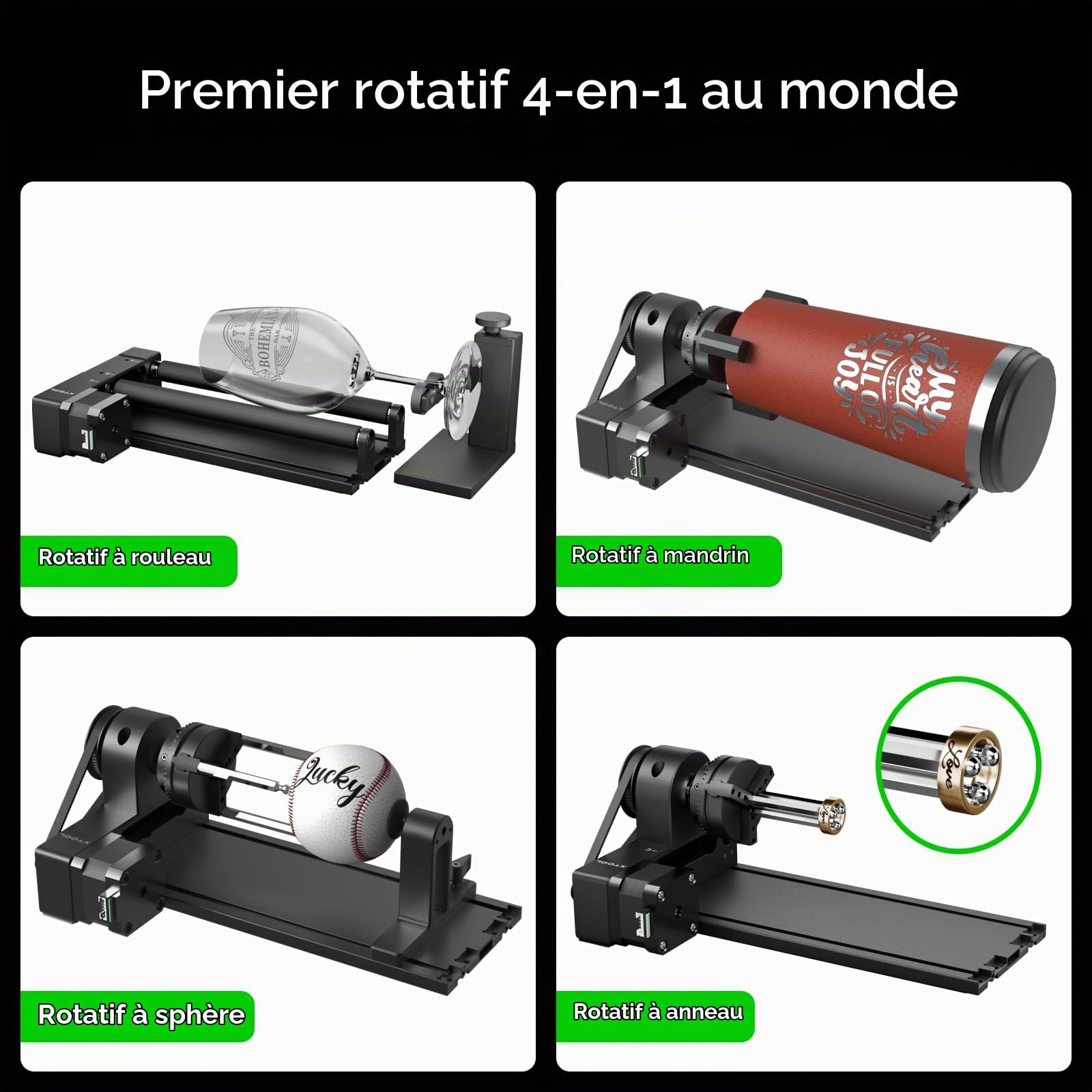 xTool S1 40W Graveur Laser Kit Base & RA2 Pro & Base Surélevée, Gravure Laser Bois Métal et Verre Fermée, 600 mm/s, Approprié pour Métal, Cuir, Acrylique et Verre - Noir