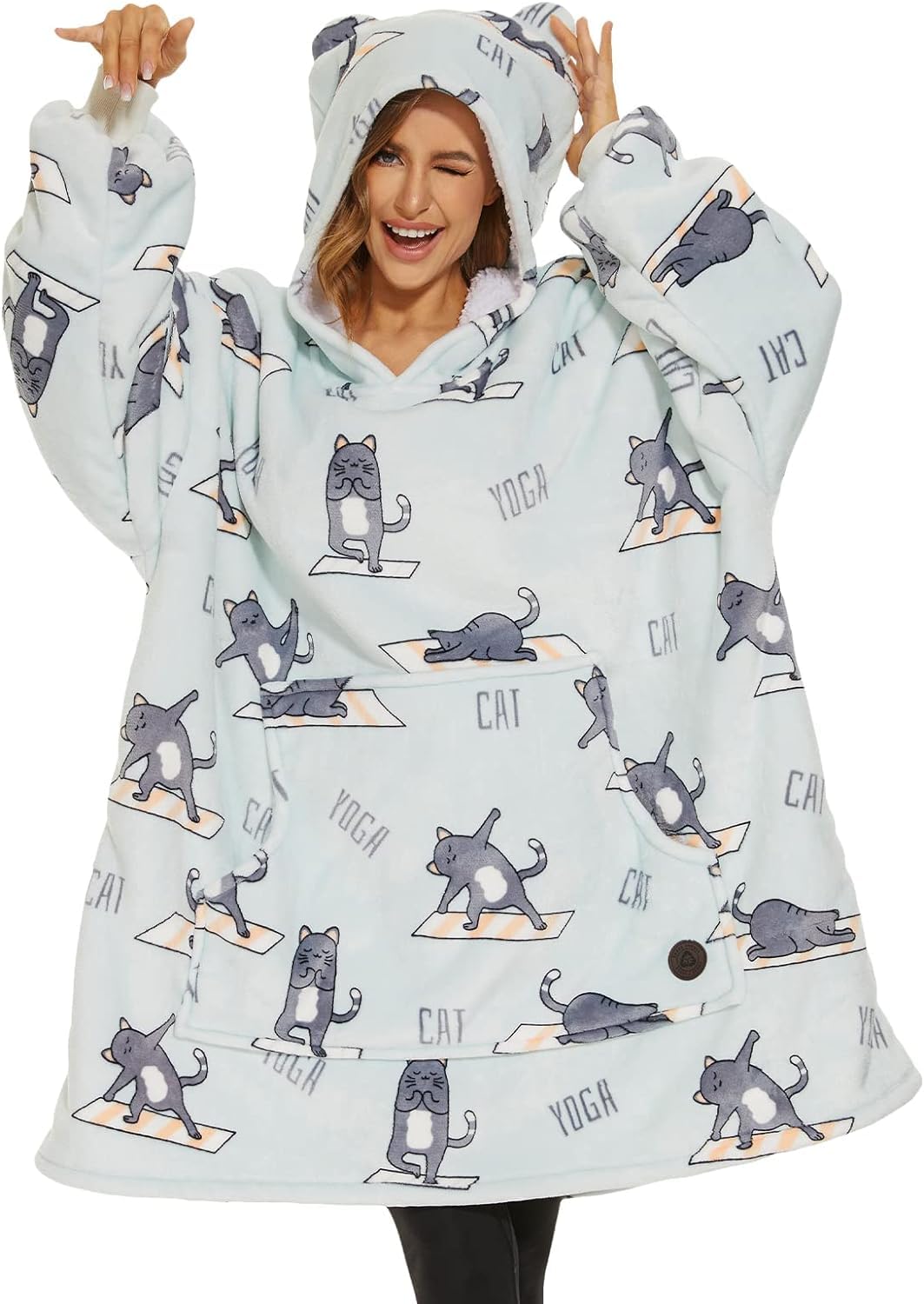 THREE POODLE Oversized Blanket Hoodie, Sherpa Fleece Wearable Blanket Sweatshirt for Adults Kids, Warm Soft Cozy Hooded Blanket Women Men Kids, One Size Fit All — image 1
