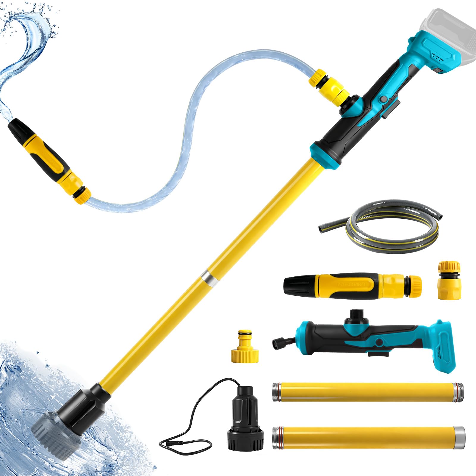 Cordless Stick Water Transfer Pump Compatible with Makita 18V Battery (NO Battery), 90L/min Flow Portable Utility Sump Pump with 1.5m Hose and Nozzle, for Pool, Garden, Pond, Rain Barrels Draining