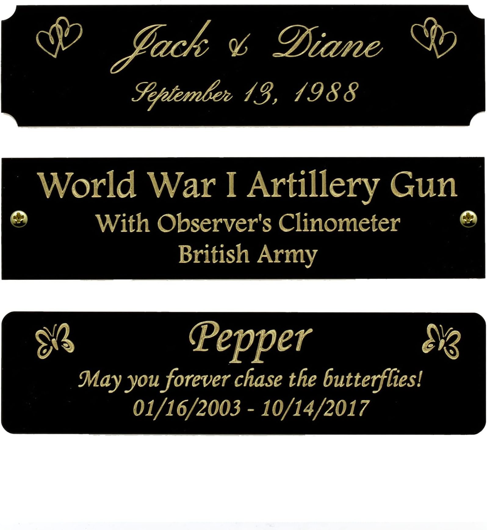 Size: 4"W x 1"H, Personalized, Custom Engraved, Black Coated Brass Plate Picture Frame Name Label Art Tag for Frames, with adhesive backing or screws - Indoor use only, Made in USA