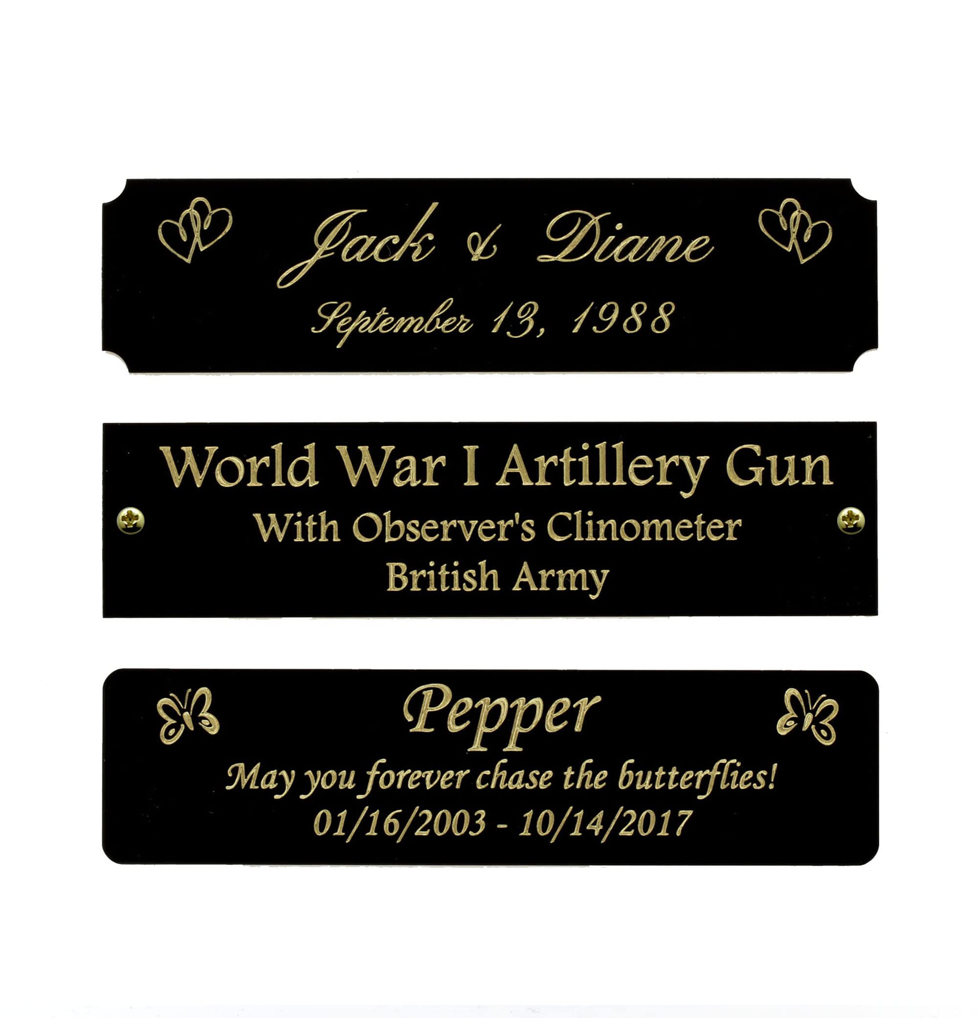 Size: 4"W x 1"H, Personalized, Custom Engraved, Black Coated Brass Plate Picture Frame Name Label Art Tag for Frames, with Adhesive Backing or Screws - Indoor use only, Made in USA