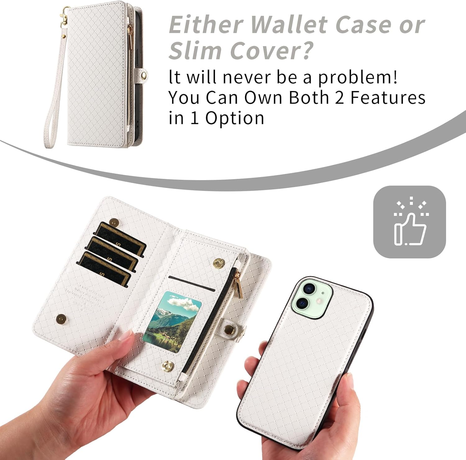 Asuwish Phone Case for iPhone 12 Pro iPhone12 6.1 Zipper Wallet Detachable Cell Cover with Tempered Glass Screen Protector Crossbody Strap Flip Card Holder Slot iPhone12pro 5G i 12s 12pro Women White