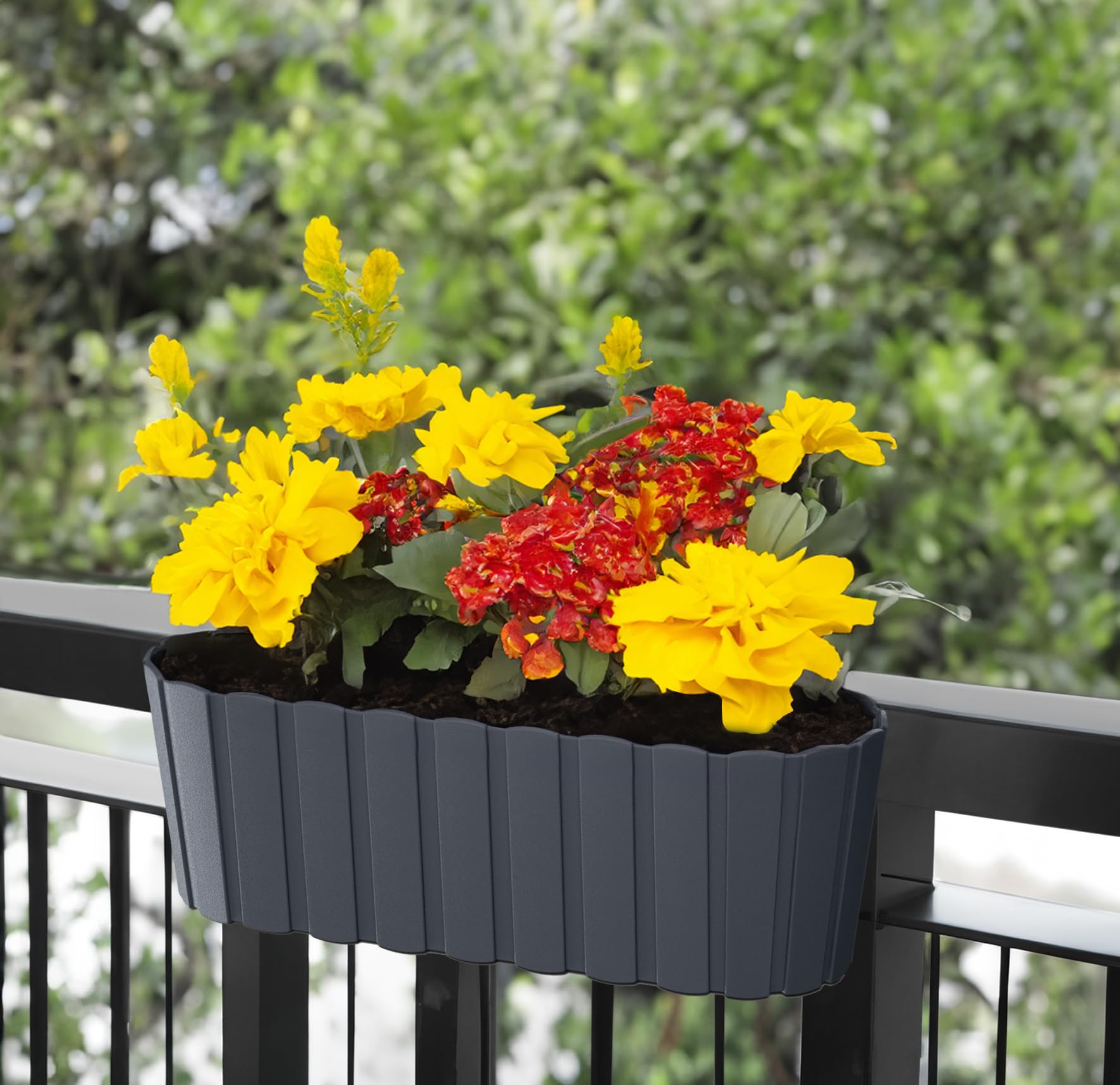 Spetebo Lot de 6 jardinières de balcon avec support - 39 x 13 cm - En plastique - Anthracite - Jardinière de jardin à suspendre
