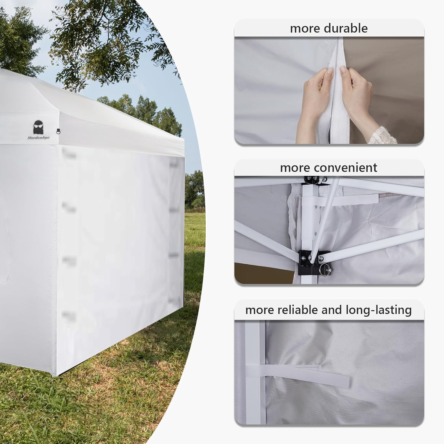 Sunshade Sidewall with Storage Net Bag for 10x10 Pop Up Canopy, Instant Waterproof Straight Leg Canopy Storage Function Sidewalls, 1 Pack Only (Spliceable, Black EVO)