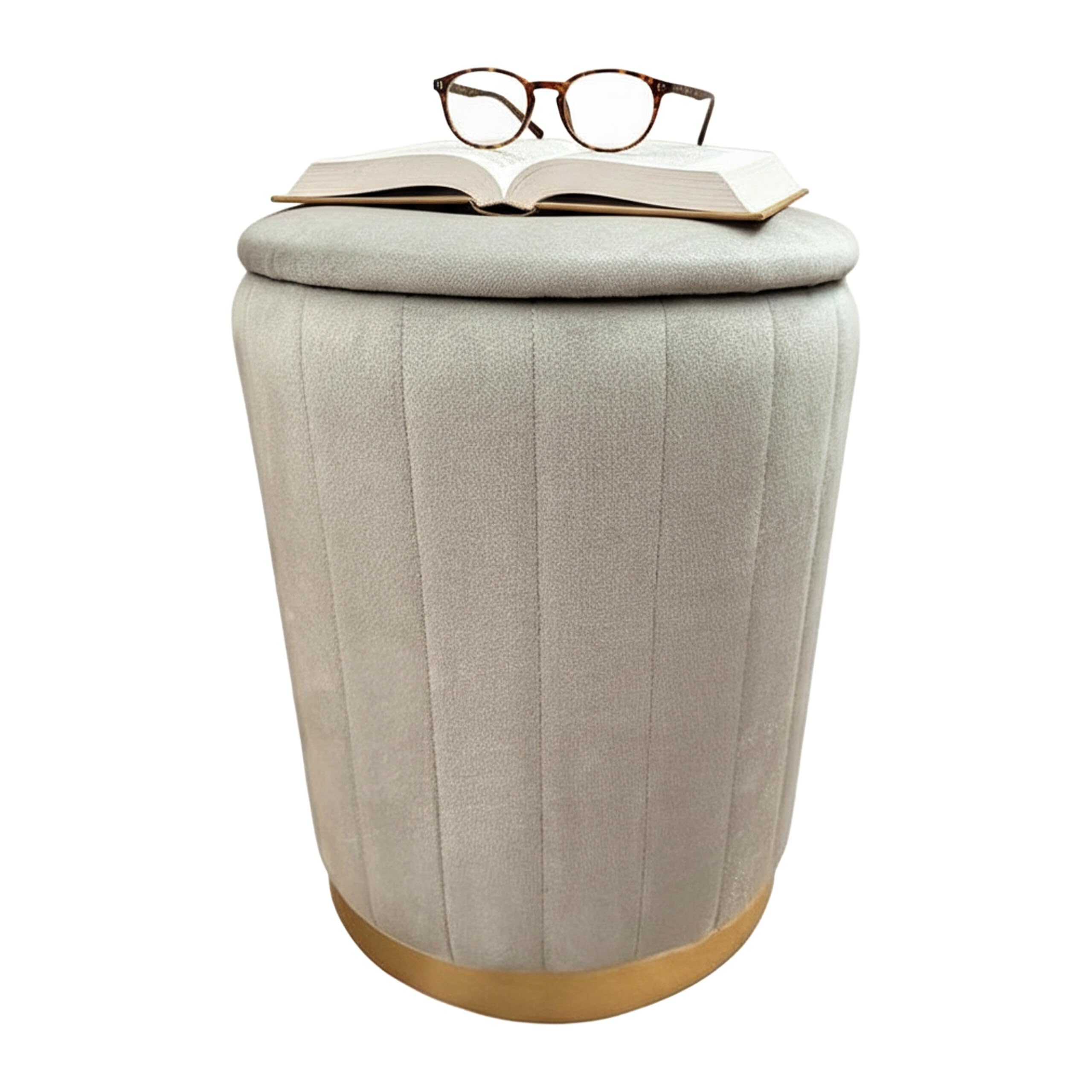 Relaxdays Hocker Samt – Sitzhocker mit Stauraum, hellgrau, 42 x 32 cm