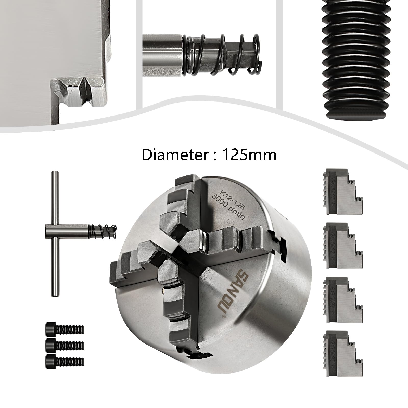 Portabrocas autocentrante de 4 mandíbulas giratorias, 4 mandriles CNC Jaw Chuck para trabajar metales, portabrocas de precisión con mandíbulas interiores y exteriores, acero de hierro de alta calidad