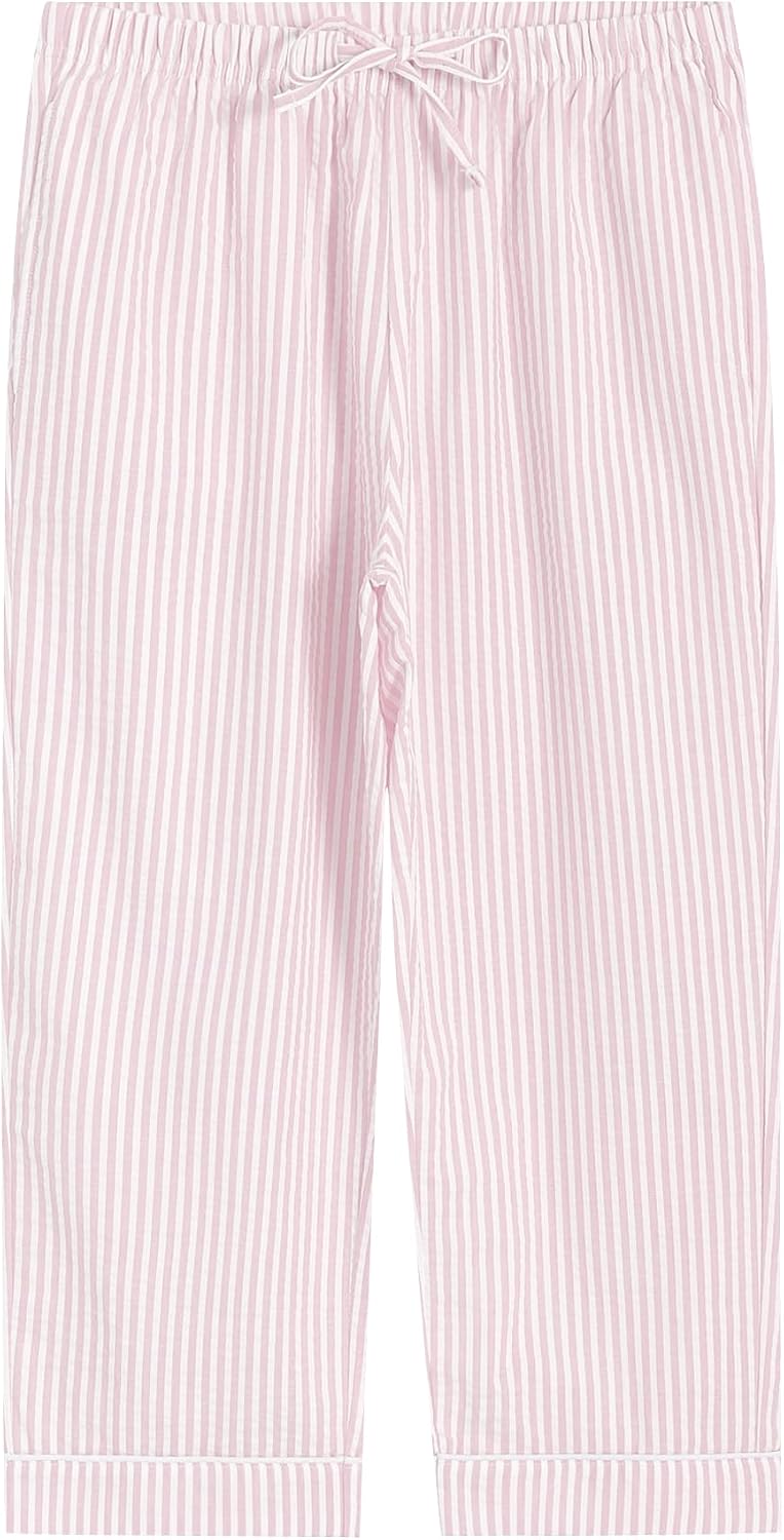 Latuza Women's Seersucker Capri Pajama Set Cotton Button Up Top Capris Pj Set