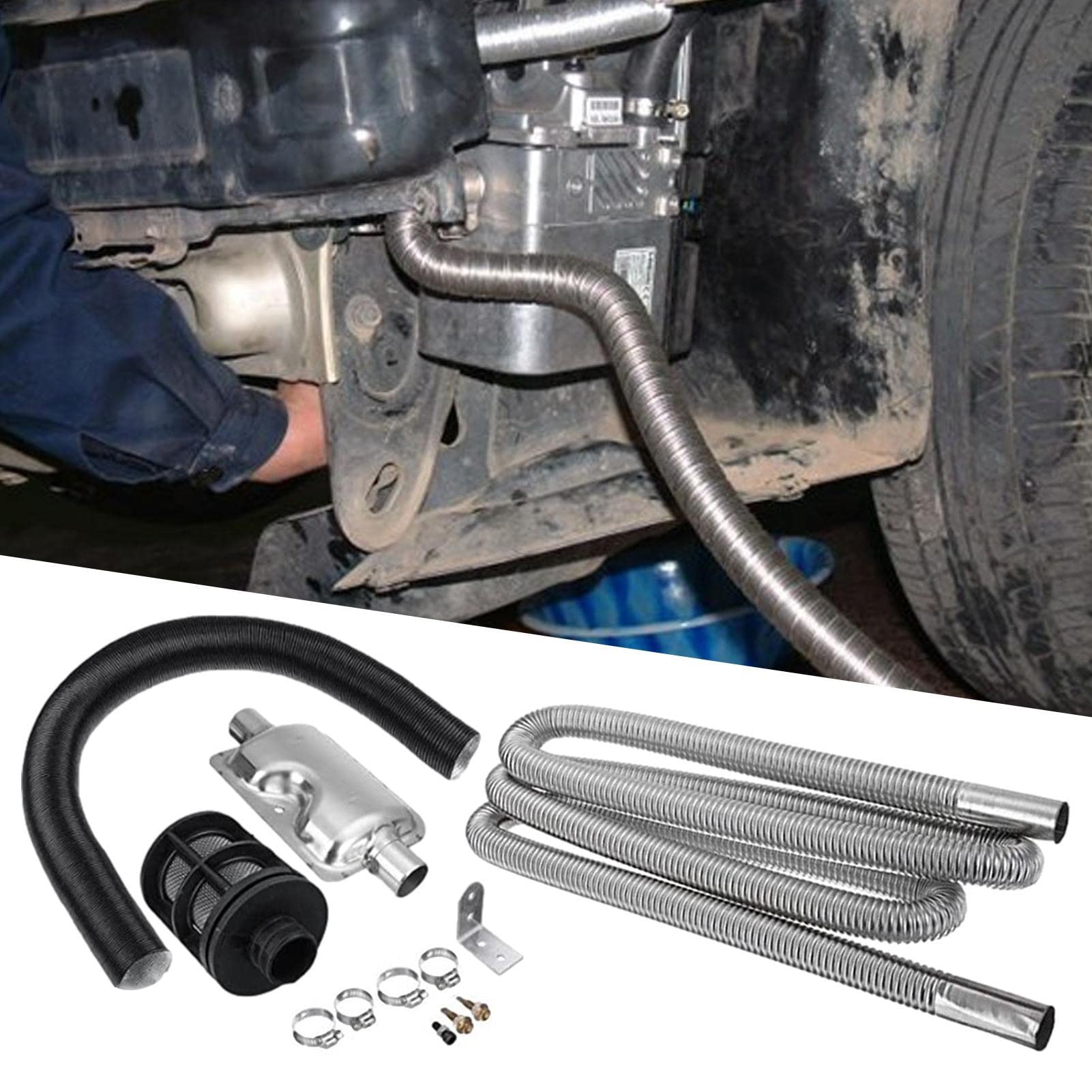 escape flexible - Kit escape reducción ruido,escape acero inoxidable Povanjer calentador aire estacionamiento escape
