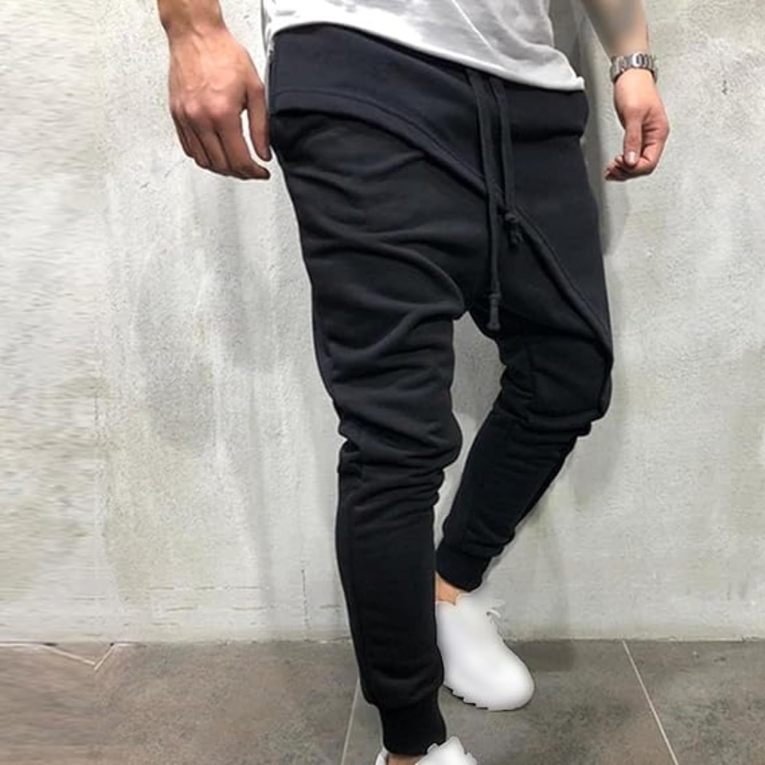 JEShifangjiusu Men'S Cotton Joggers Pants Casual Yoga Beach Sweatpants Low Drop Crotch Drawstring Pants Hip Hop Harem Pants