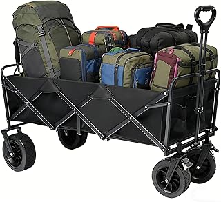 Carrito de playa de gran capacidad, resistente plegable portátil, carrito plegable para deportes, compras, camping, carrito plegable (negro, 1 año de garantía)