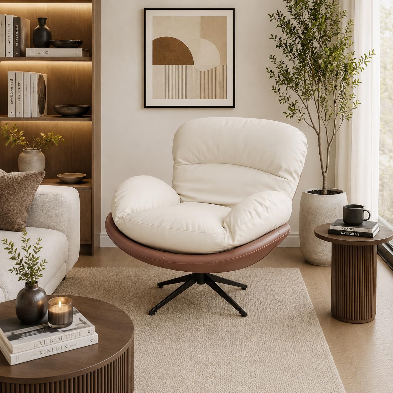 The Attic Shella Lounge Chair,AraComfy Chair for Living Room, Relaxing Chair for Bedroom, 360 Chair,Peach, Beige discount deal