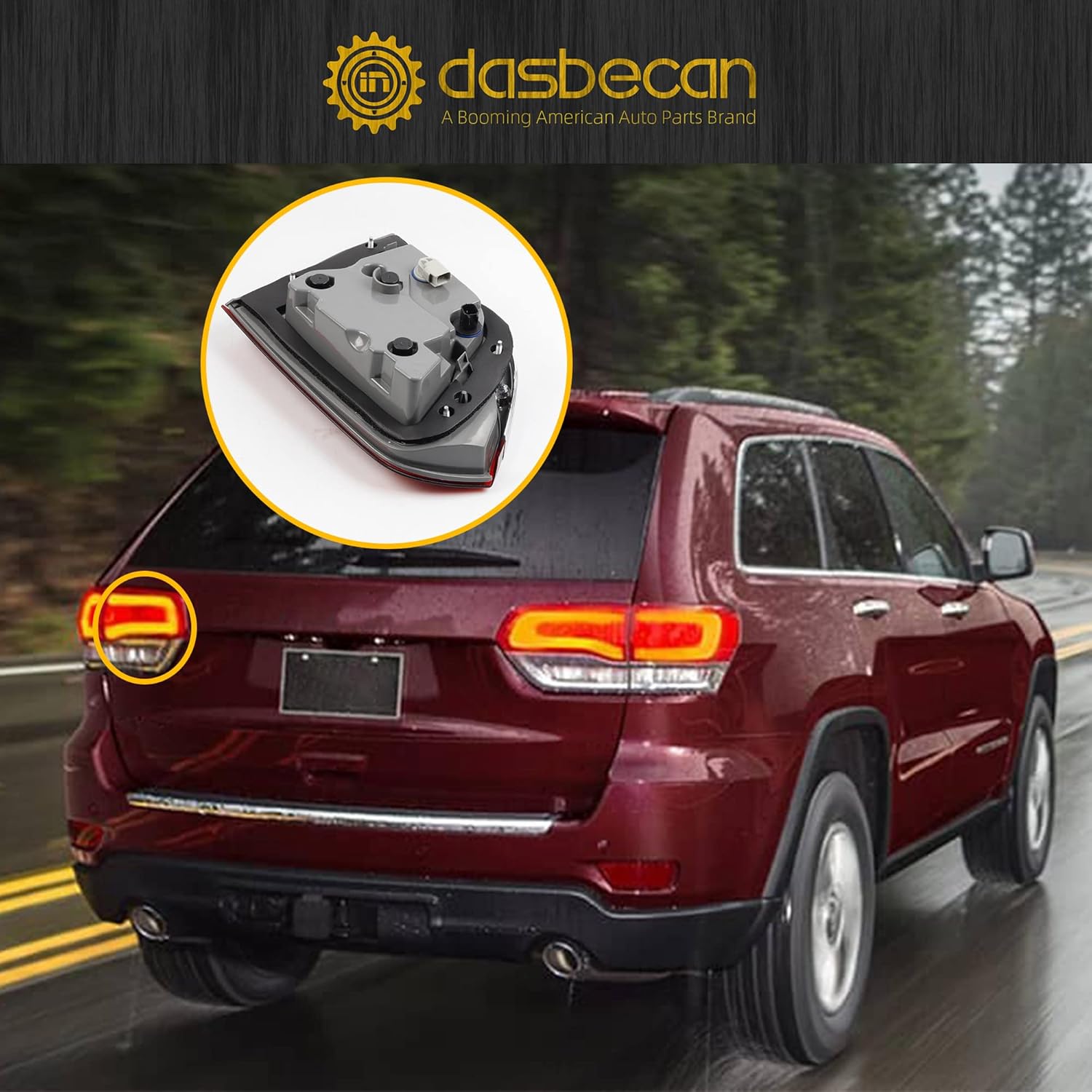 Dasbecan Left Driver Side Inner Tail Light Assembly Compatible with 2014-2021 Jeep Grand Cherokee Laredo/Limited/Overland/Summit Replaces 68110047AB CH2802105 Taillight Halogen Type