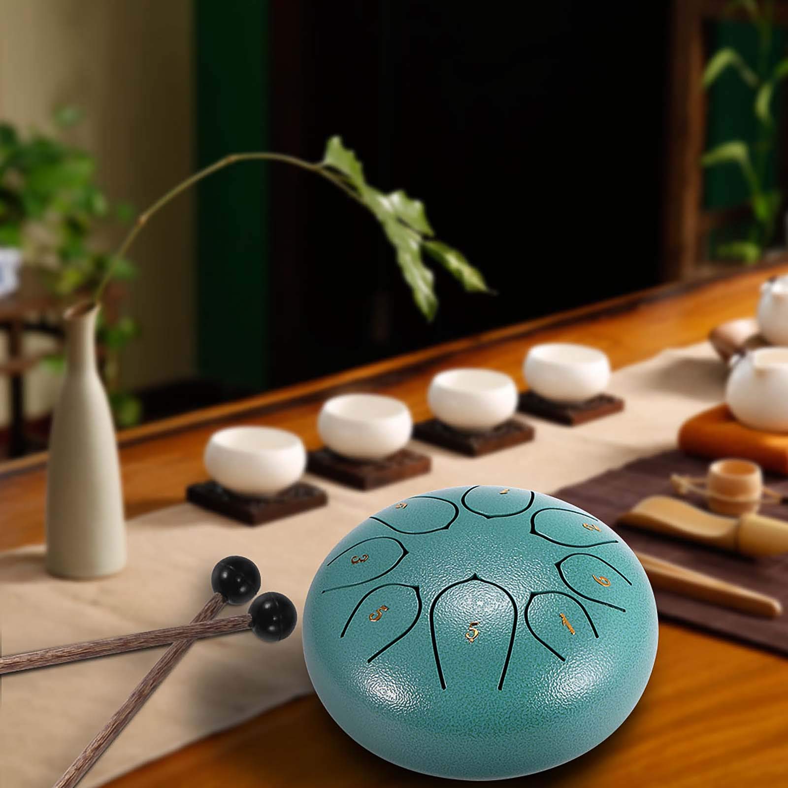 Tambor de Lengüeta de Acero de 6 Pulgadas y 11 Tonos, Instrumento de Percusión Handpan Drum Handpan, con Bastones y Bolsa de Viaje para Yoga,Meditación,Alivia el Estrés (Azul)