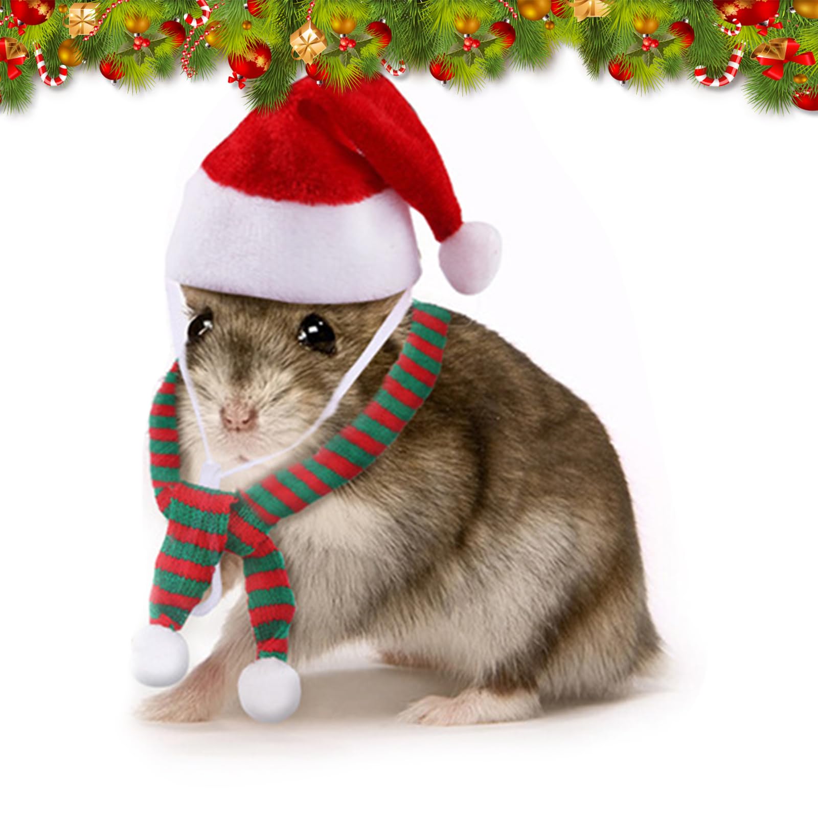 Weihnachten Haustier Weihnachtsmütze Schal Kleintier Meerschweinchen Weihnachtskostüm Weihnachtsmützen Schals Set für Hamster Kaninchen Chinchilla Weihnachtskostüm