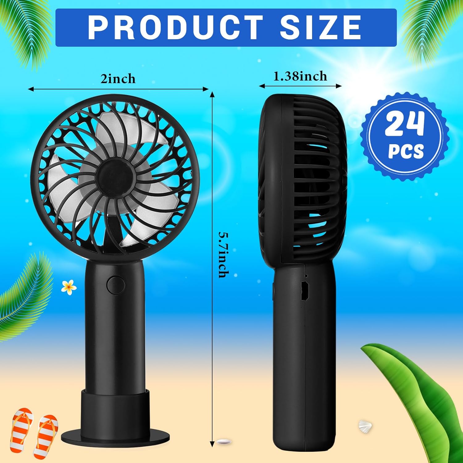 24 Pcs Mini Powerful Handheld Fan 3 Speed Personal Small Portable Rechargeable Fan with Base USB for Women Eyelash Makeup Office Travel Beach Indoor Outdoor (Black)