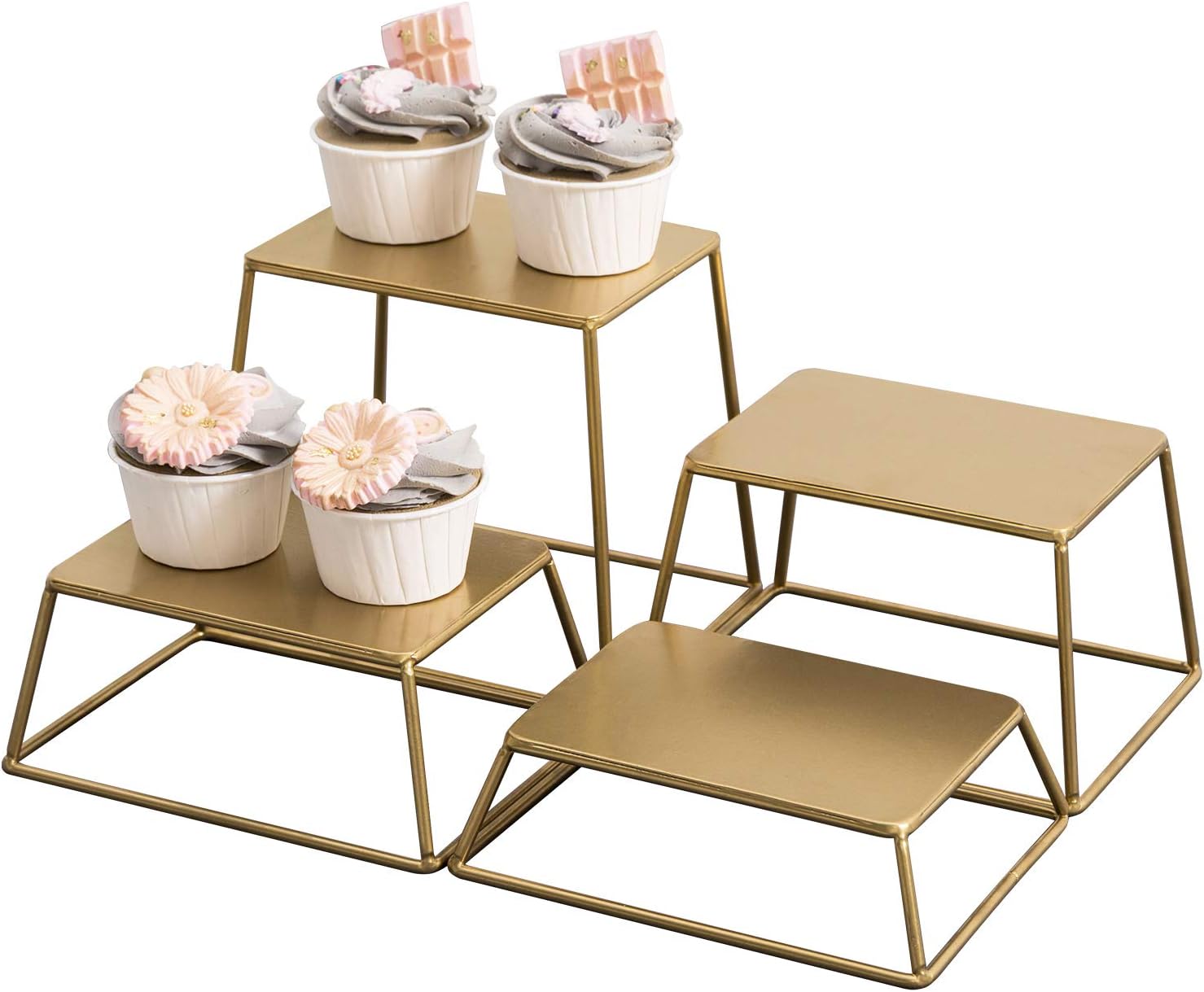 MyGift 4 Piece Set Modern Brass Tone Metal Nesting Tabletop Cupcake Display R...