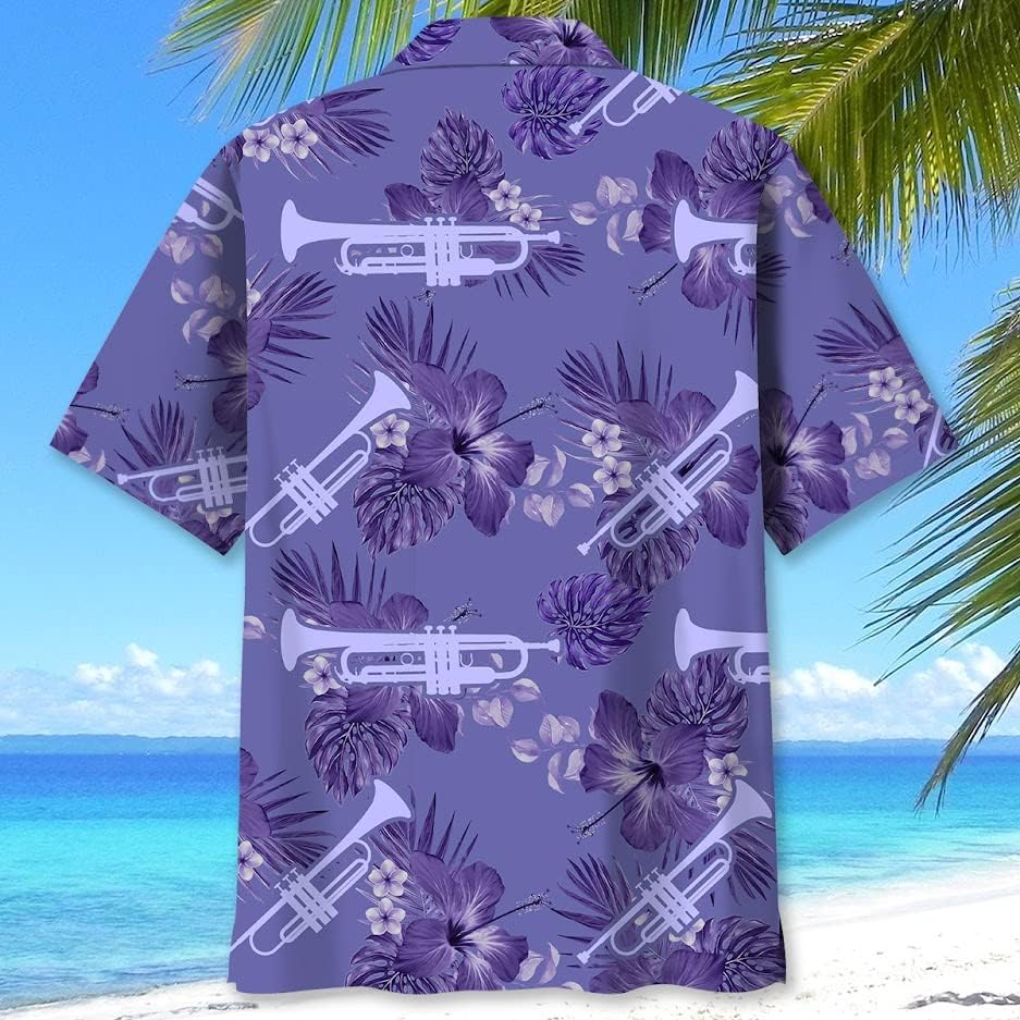 Trumpet Shirt Hawaiian for Men, Music Short Sleeve Aloha Beach Shirts for Players