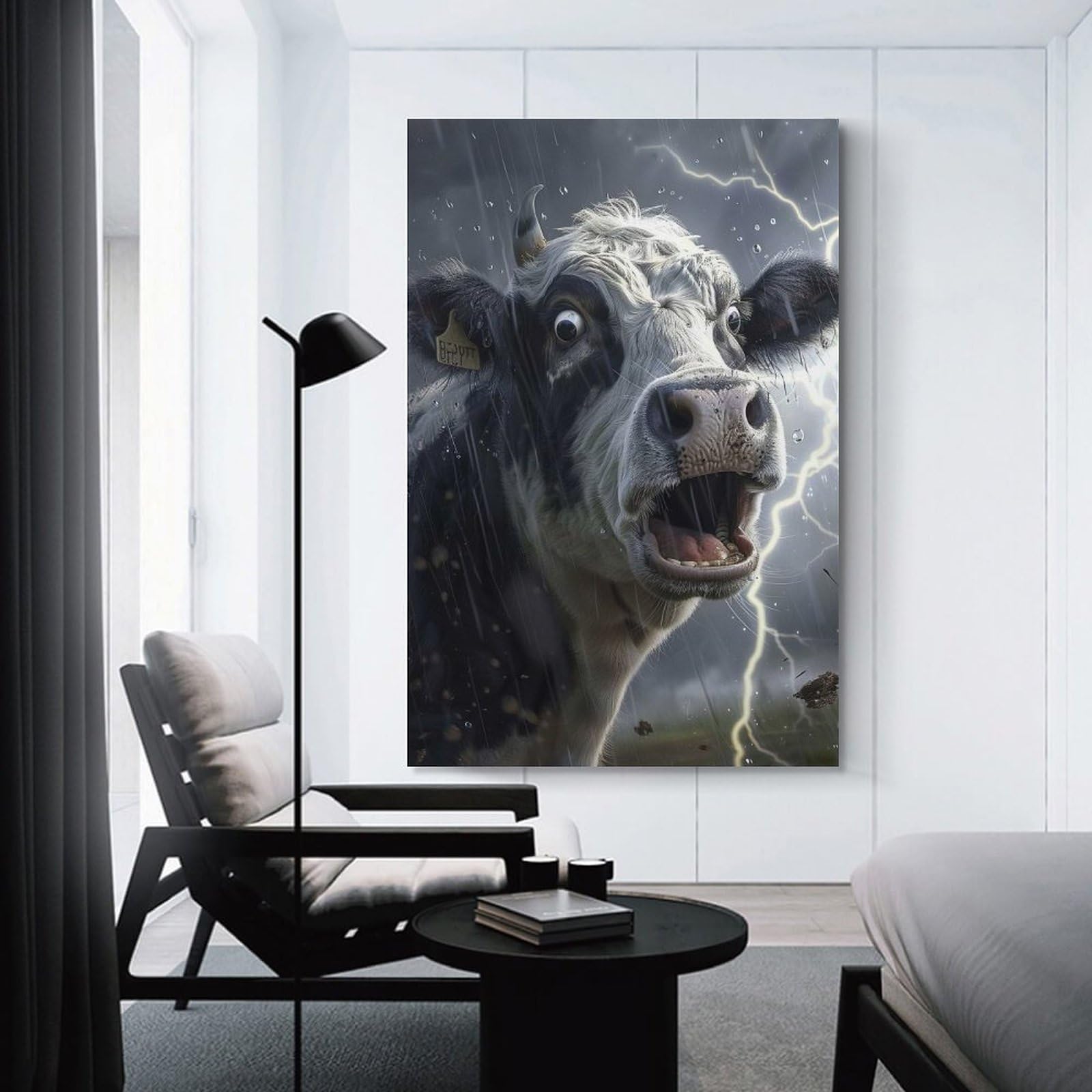 Junmoney Decorative Wall Artwork Cow Lightning, 20x30inch(50x75cm), for Lounge, Bedroom Or Personal Spaces, Gift Idea for Housewarming And Birthdays