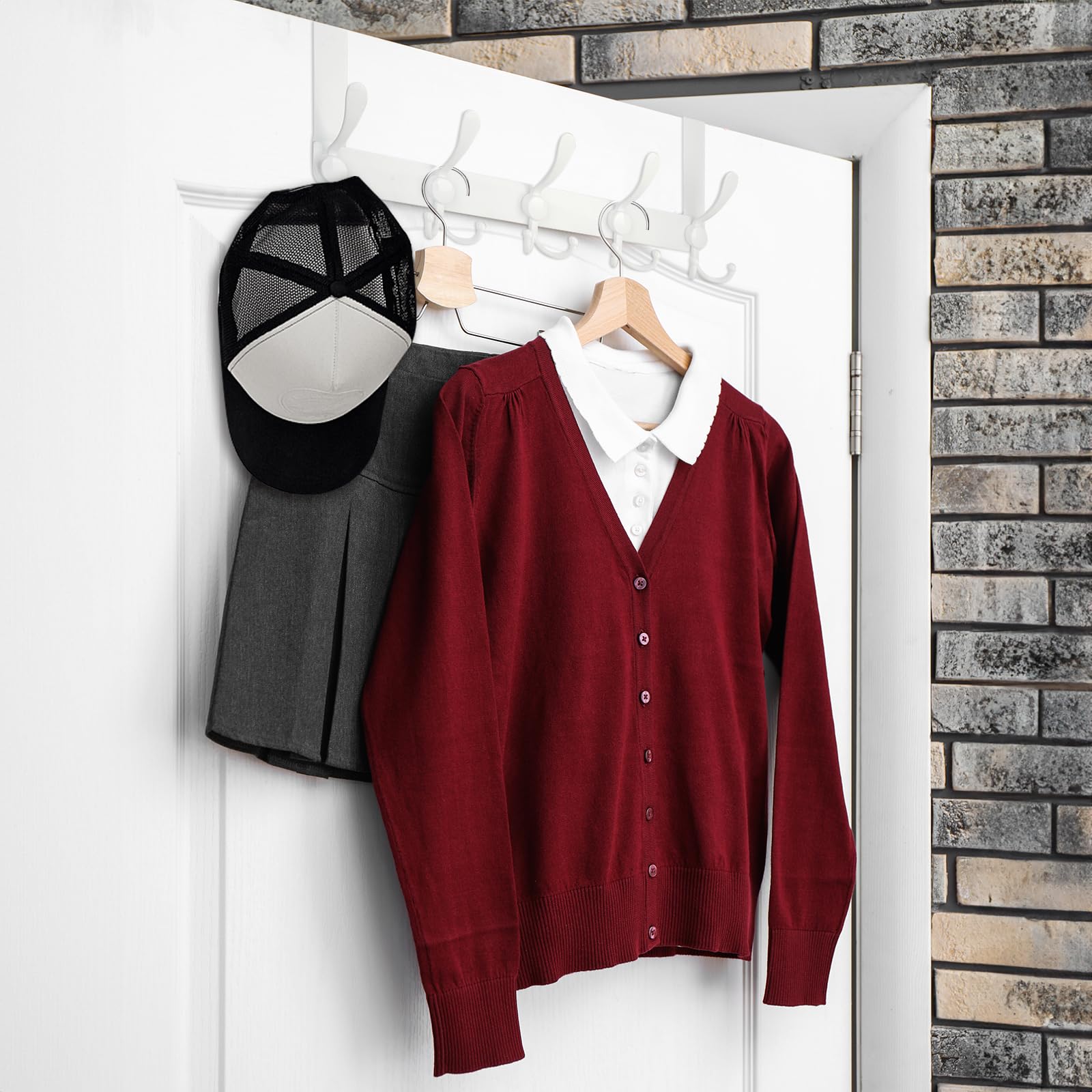 TICONN Ganchos para colgar sobre la puerta, 5 percheros resistentes de metal para chaquetas, sombreros, toallas, bolsas en el baño, dormitorio, dormitorio (blanco, 2 unidades)