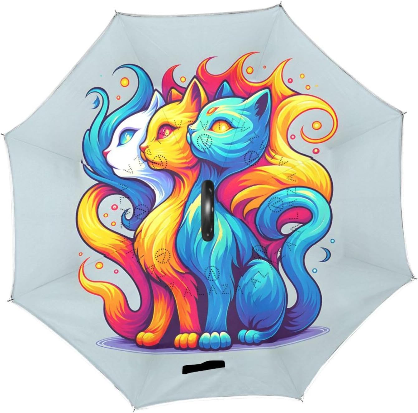 3 Cats Inverted Umbrellas for Rain Windproof Reverse Upside Down Golf Umbrella with C-shape Handle for Men Women