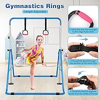 Vista 5 de Gymnastics Bar for Kids, Adjustable Height Gymnastic Horizontal Bars, Folding Expandable Gymnastics Equipment Junior Training Kip Bar for Home