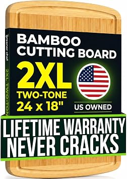GREENER CHEF 24 Inch Bamboo Cutting Board with Lifetime Replacement - 2XL Extra Large Wooden Butcher Block for Kitchen, Stove Top, Meat, Vegetables, and Charcuterie with Deep Juice Grooves