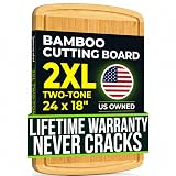 HUGE 24 Inch Bamboo Cutting Board with Lifetime Replacement - 2XL Extra Large Wooden Butcher Block for Kitchen, Stove Top, Meat, Vegetables, and Charcuterie with Deep Juice Grooves Two-Tone 24'L x 18'W