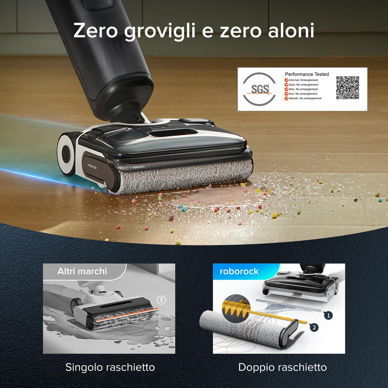 roborock F25 XT Lavapavimenti e Aspirapolvere Senza Fili, 20.000 Pa, Autopulizia, Design Ultra Piatto 180°, Zero Grovigli, Asciugatura Rapida, Controllo WiFi, Ideale per Pavimenti Duri