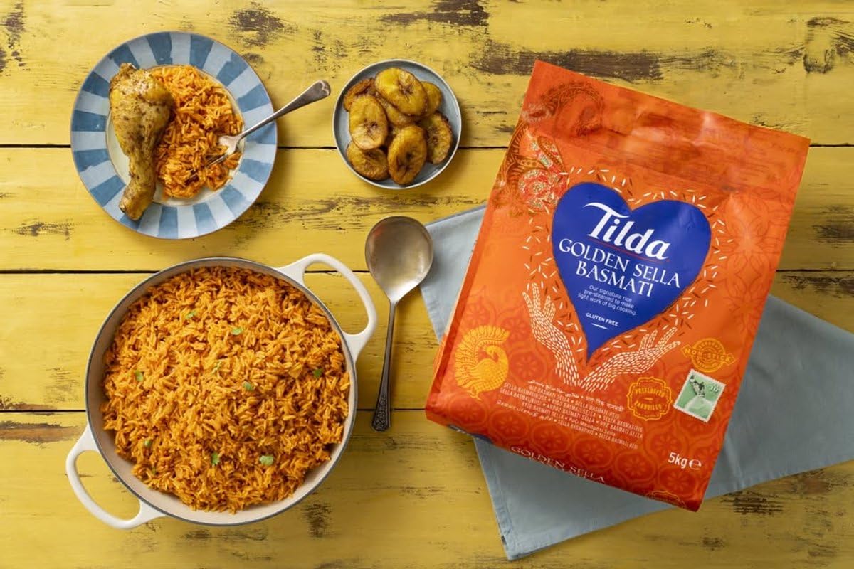 Tilda Golden Sella Basmatireis 4 x 5 kg - Vorgedämpfter Premium-Basmati | Extra lange Körner | Nicht klebend & aromatisch | Ideal für Biryani, Curry, Pilaw Mit Kajal Aufkleber
