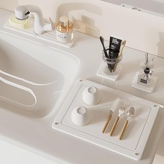 Stone Dish Drying Mats for Kitchen Counter, Quick Dry Water-Absorbent Diatomaceous,Non-slip Bracket,Heat Resistant, Faucet Mat for Sink/Washbasin, for Cups /Bottles/Plants,15.6"L x 11.8"W,White