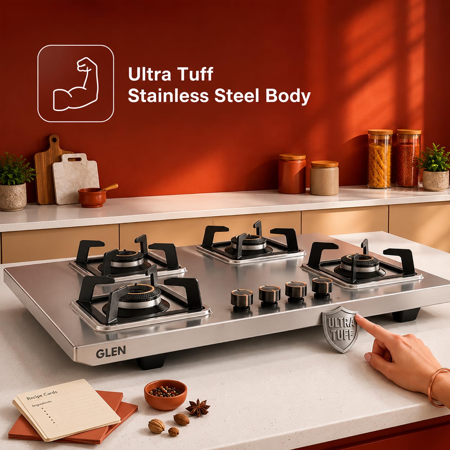 Glen 4 Burner Stainless Steel Gas Stove - 10 Year Warranty -6