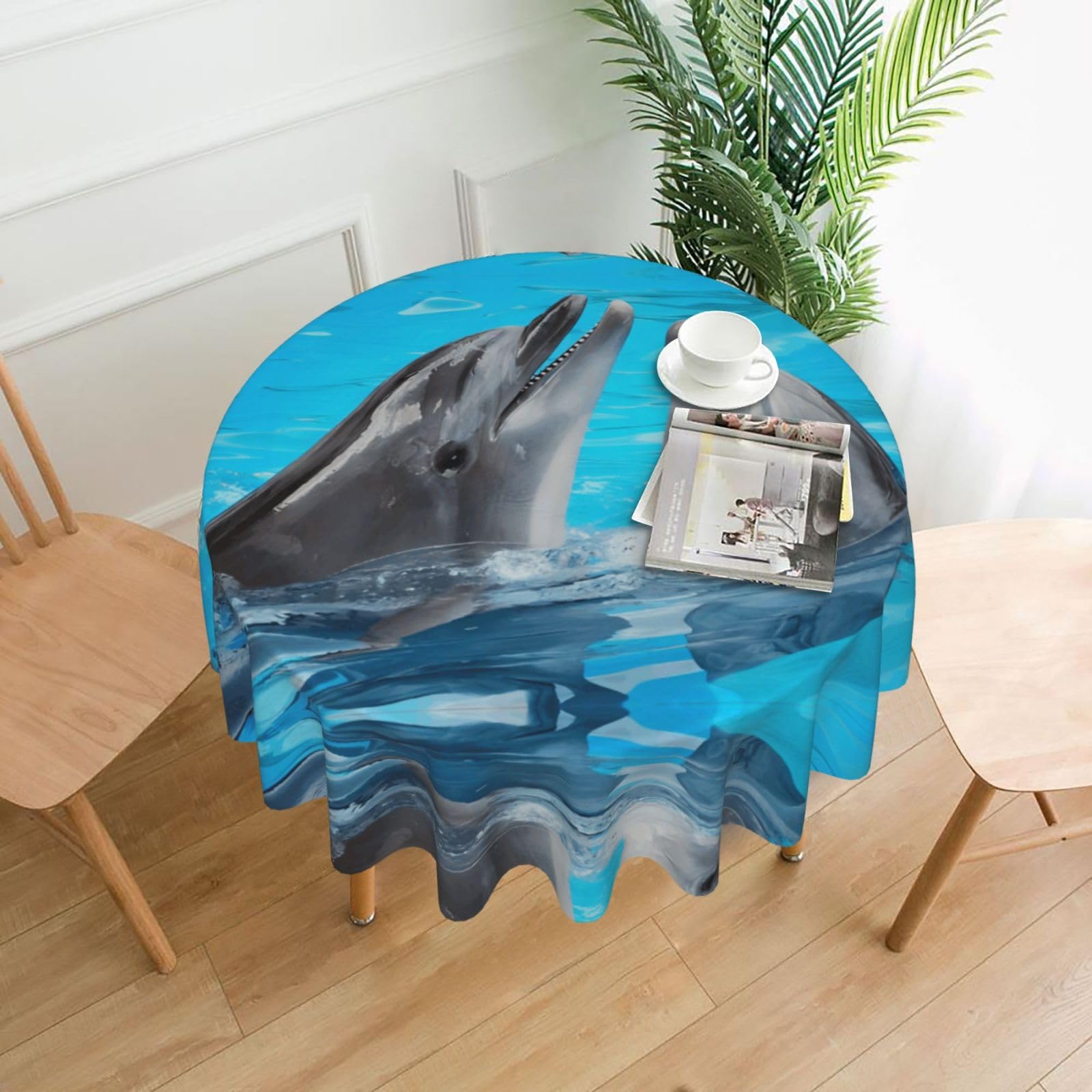 hhxvcv Cool Dolphin Round Tablecloth – Dining Table Cover