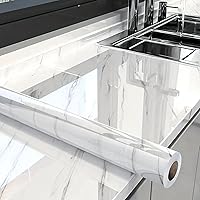 PeonyQueen Glossy White Marble Peel and Stick Contact Paper - Waterproof Self-Adhesive Removable Wallpaper 15.7x78.7in for Cabinets Bathrooms