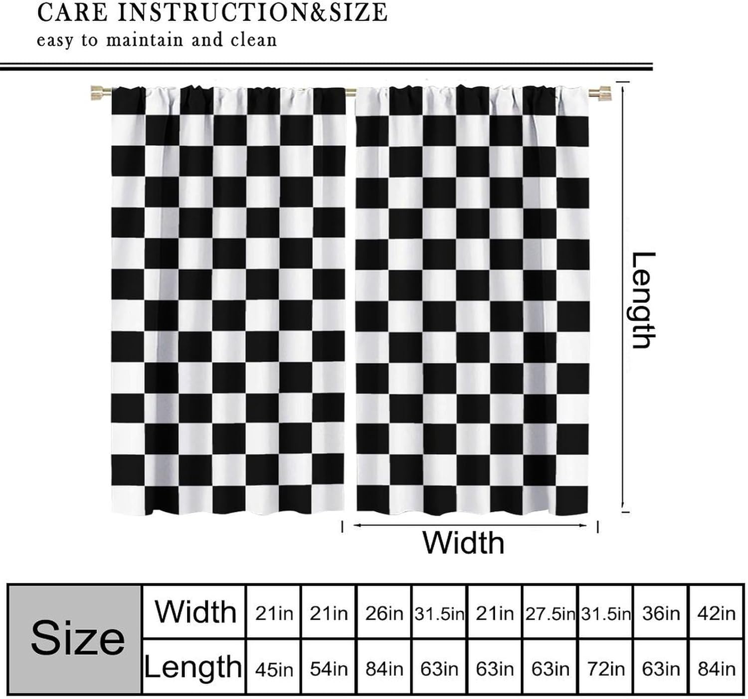 Black White Checkered Blackout Curtains Racing Theme Checkered Flag Vintage Aesthetic Art Print for Kids Boys Bedroom Living Room Rod Pocket Decoration Window Drapes 2 Panels W21xL45in
