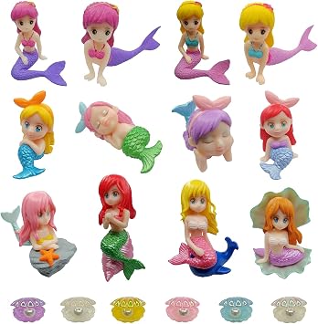 JKanruh 18 Pcs Miniature Mermaid Figurines,Mini Mermaid and Shell Pearl Figurines for Cake Decoration Home Terrarium Decoration DIY Crafts ...