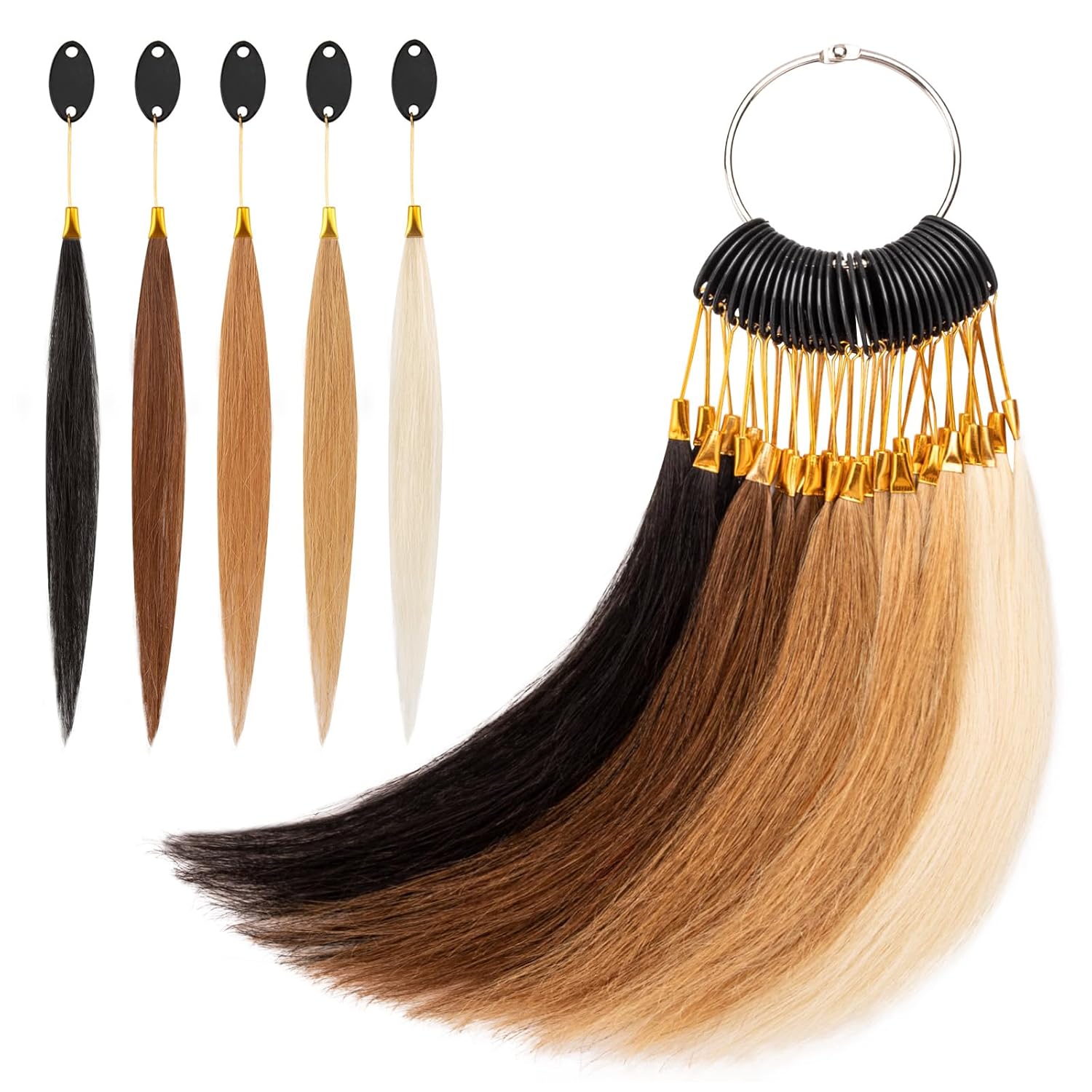Noverlife 30PCS Pure Human Hair Swatches for Testing Color, 5 Colors 8″ Blonde Hair Swatches with Gold Buckles, Natural Remy Human Hair Swatches Testing Color Ring for Salon Hairdressing Noverlife 30PCS Pure Human Hair Swatches for Testing Color, 5 Colors 8″ Blonde Hair Swatches with Gold Buckles, Natural Remy Human Hair Swatches Testing Color Ring for Salon Hairdressing